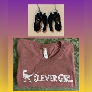 Set of 90s Nostalgia Jurassic Park Tee and Cutout Black Dinosaur Skull Earrings